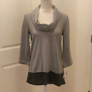 New!NEON BUDDHA Gray Olive Green Cowl Neck Long Sleeve Hi Lo Cotton Top - XS